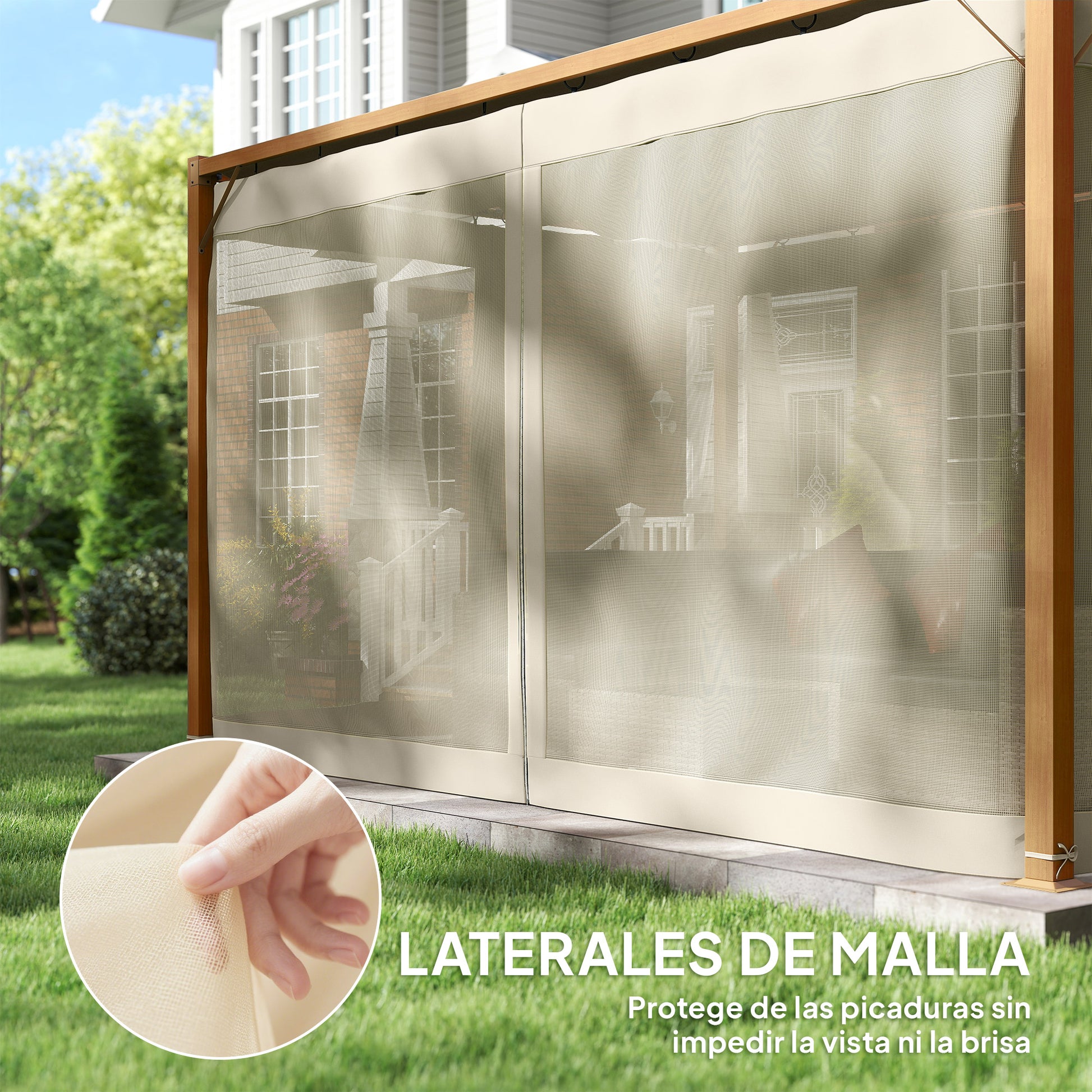 Outsunny Pérgola De Jardín 3x4 M Con Techo Retráctil Y 4 Paredes Laterales De Malla_4