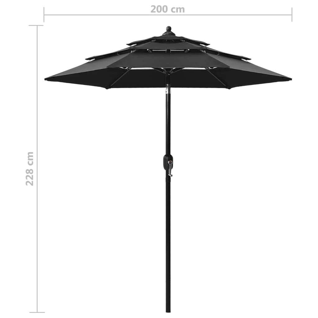 Vidaxl Sombrilla De Jardín De 3 Niveles Con Palo De Aluminio Negro 2 M_2
