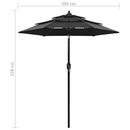 Vidaxl Sombrilla De Jardín De 3 Niveles Con Palo De Aluminio Negro 2 M_2