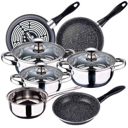 Bateria De Cocina 7 Piezas San Ignacio Faro De Acero Inoxidable Con Juego De Sartenes (18/20/24 Cm) Magefesa K2 Gransasso En Acero Esmaltado