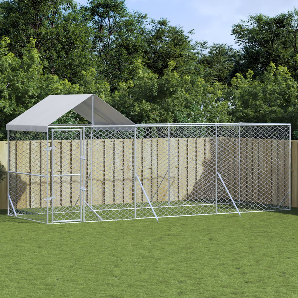 Vidaxl Perrera De Exterior Con Techo Acero Galvanizado Plata 6x2x2,5 M_1