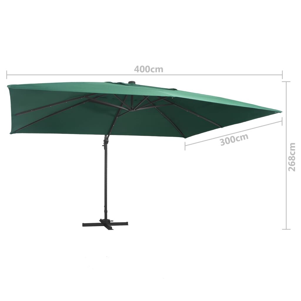 Vidaxl Sombrilla Voladiza Luces Led Y Poste Aluminio Verde 4x3 M_2