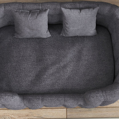 Pawhut Cama Para Perros Medianos Con 2 Almohadas Antideslizante 110x70x35cm Gris_3
