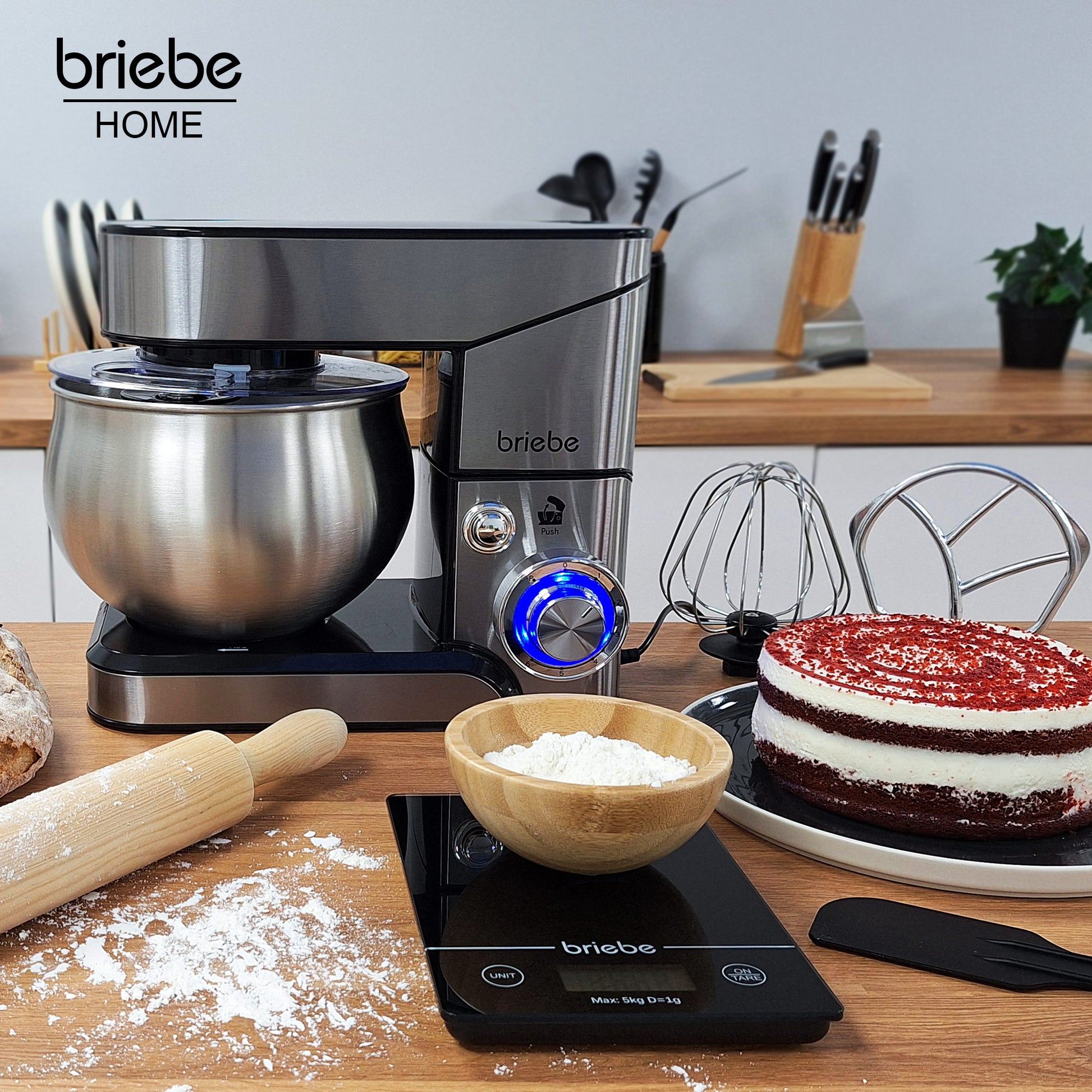 Briebe Batidora Amasadora Repostería Profesional + Báscula, Robot Cocina 5 Litros, Movimiento Orbital, Km1114b, 1800w_1