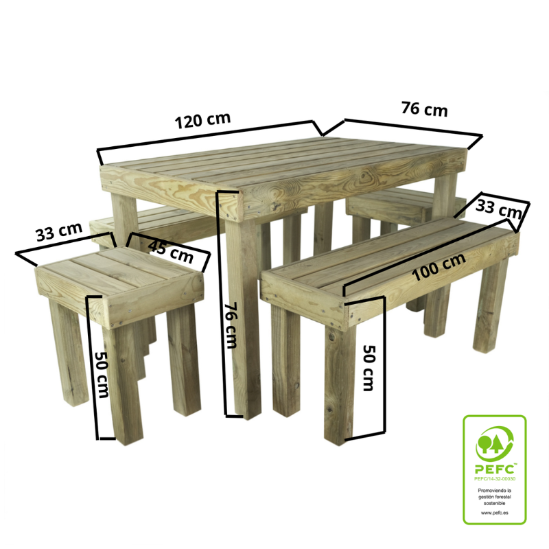 Conjunto De Jardín  Korudeck De Madera  Con Mesa Y Bancos Vidahuerto._3