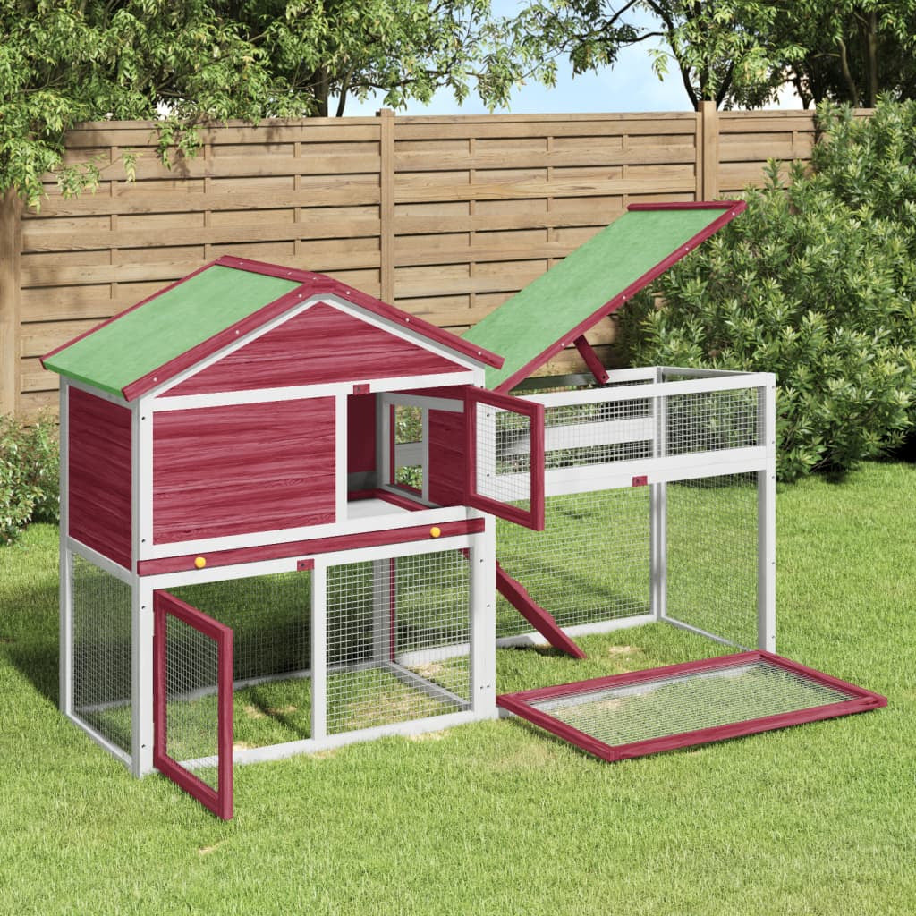 Vidaxl Conejera De Madera Maciza De Pino Roja 185,5x60,5x109,5 Cm_1