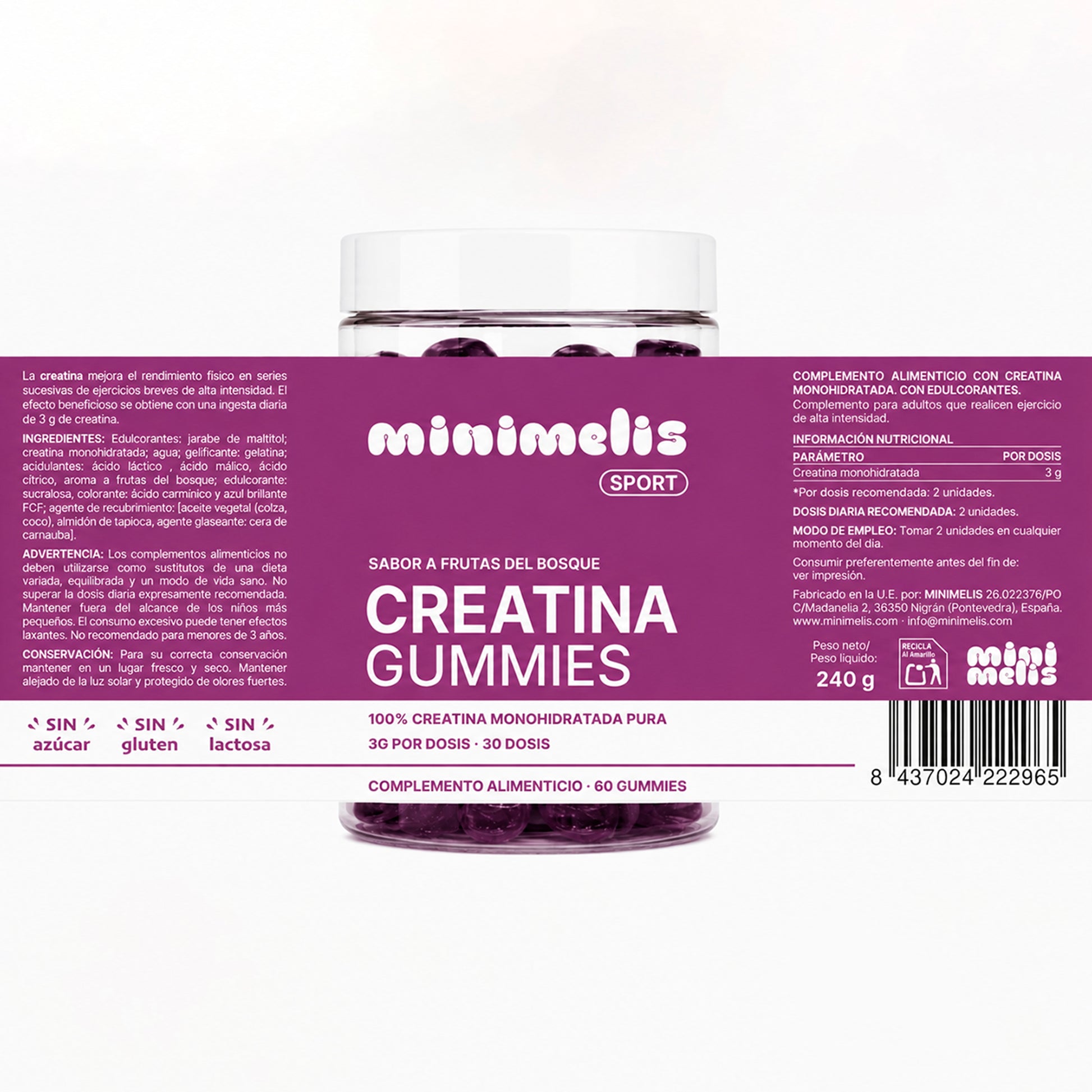 Gominolas De Creatina Sabor Frutos Del Bosque 60 Unidades 3g Por Dosis_1