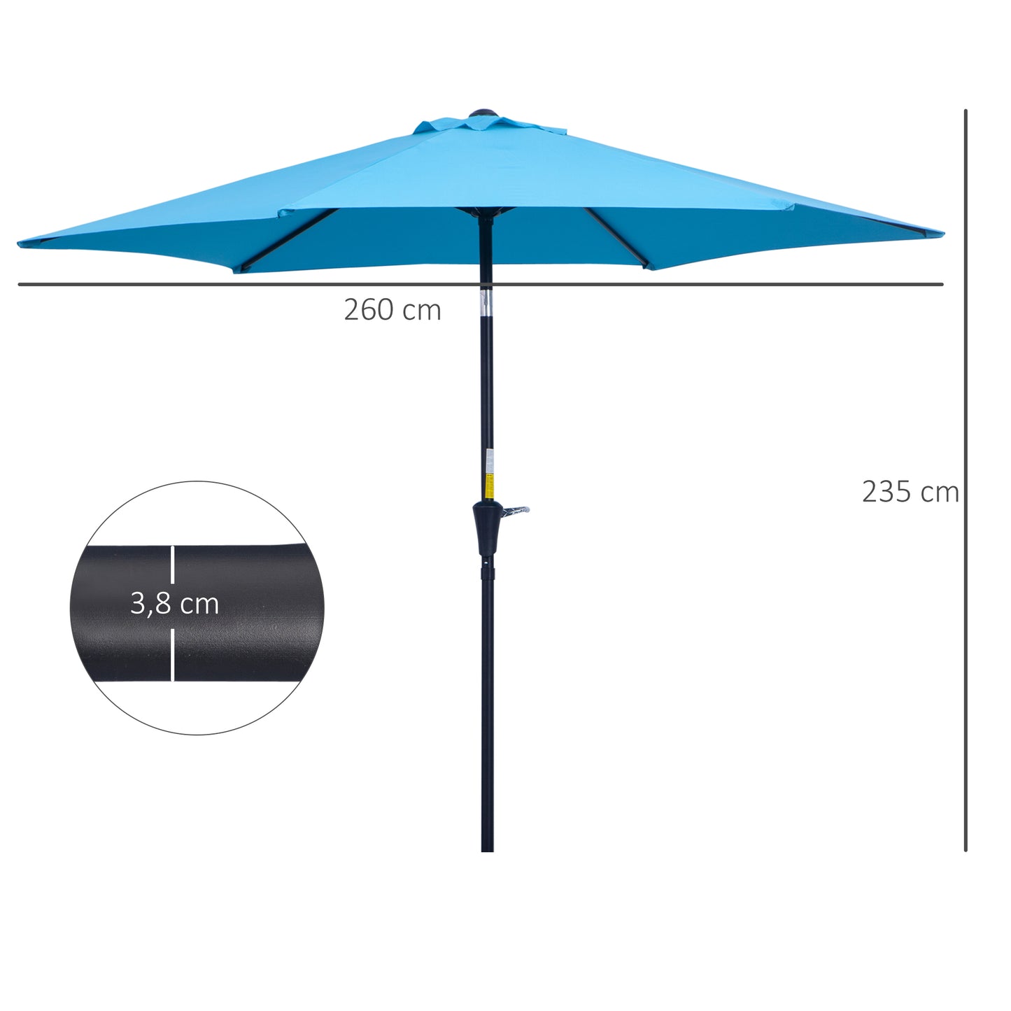 Outsunny Sombrilla Para Jardín Ø260x235 Cm Parasol Reclinable Con Manivela Azul_2