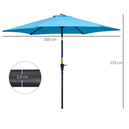 Outsunny Sombrilla Para Jardín Ø260x235 Cm Parasol Reclinable Con Manivela Azul_2