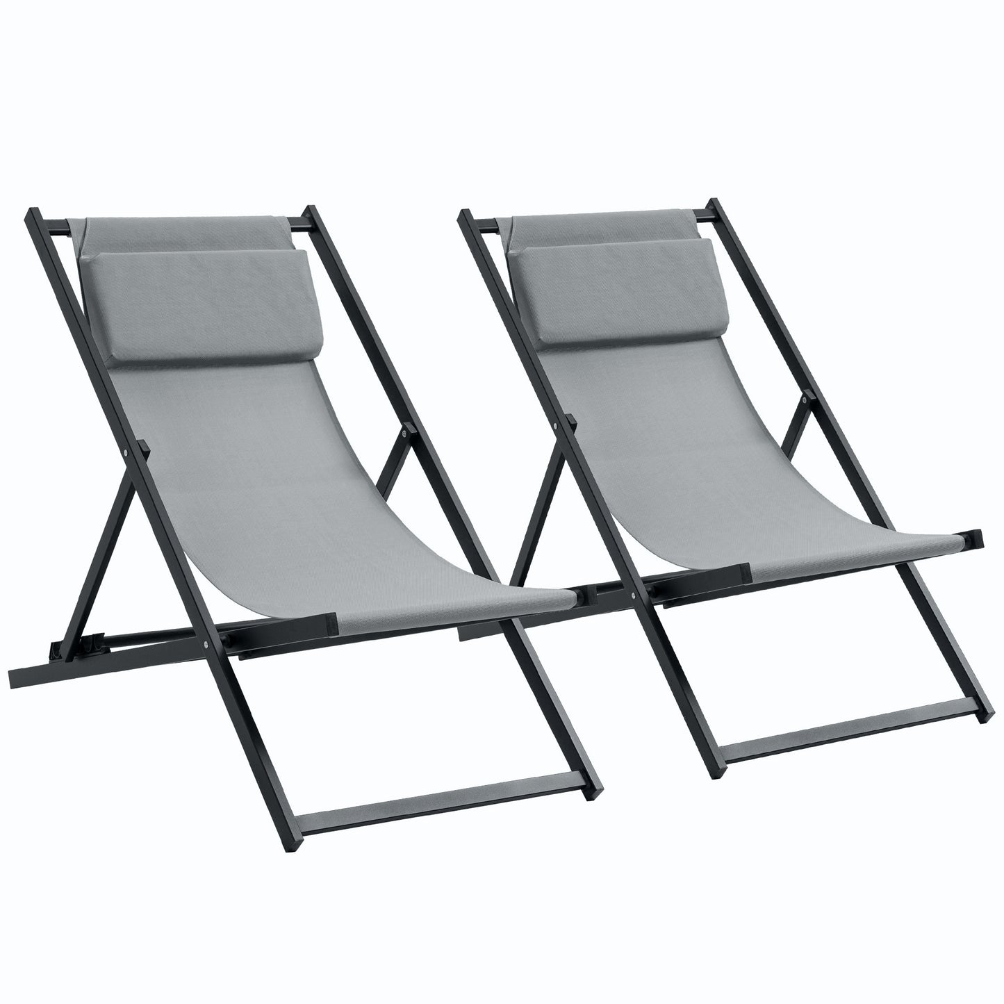 Outsunny Conjunto De 2 Tumbonas Plegables De Aluminio 58x96,5x91,5 Cm Gris_0