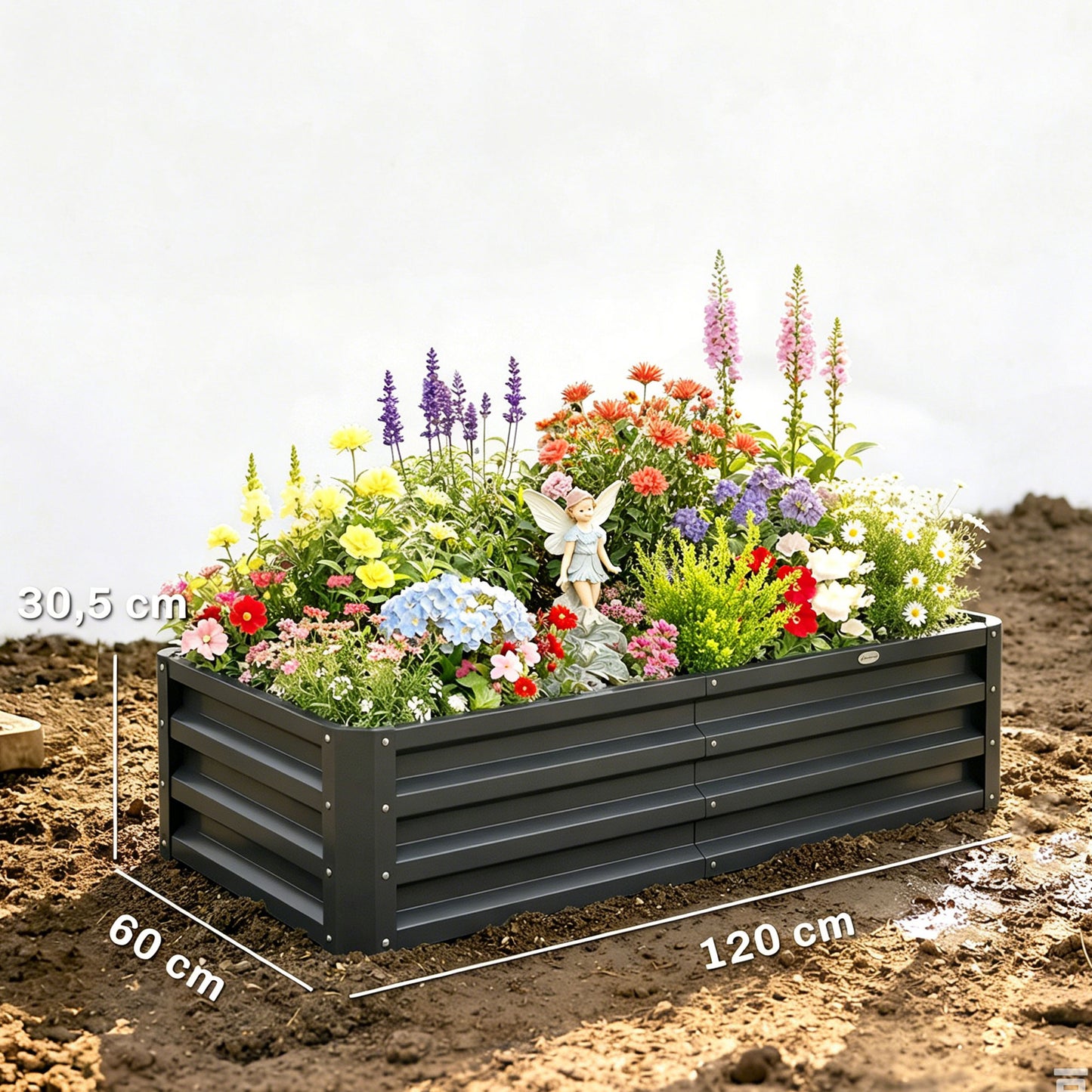 Outsunny Jardinera Elevada Rectangular De Acero Galvanizado 120x60x30,5 Cm Gris_2