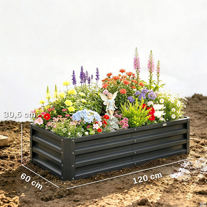 Outsunny Jardinera Elevada Rectangular De Acero Galvanizado 120x60x30,5 Cm Gris_2