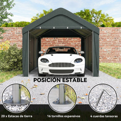 Outsunny Carpa Garaje 3x6 M Impermeable Con Paredes Laterales Desmontables Gris_3