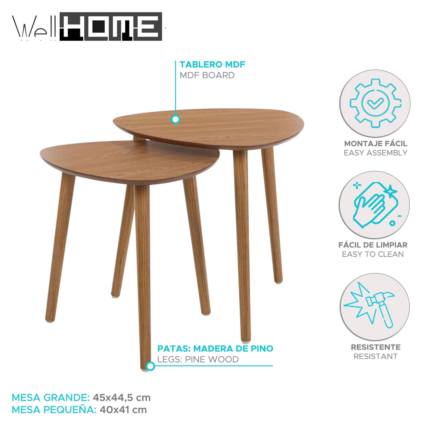 Well Home Juego De 2 Mesas Auxiliares Con Tablero De Borde Inclinado