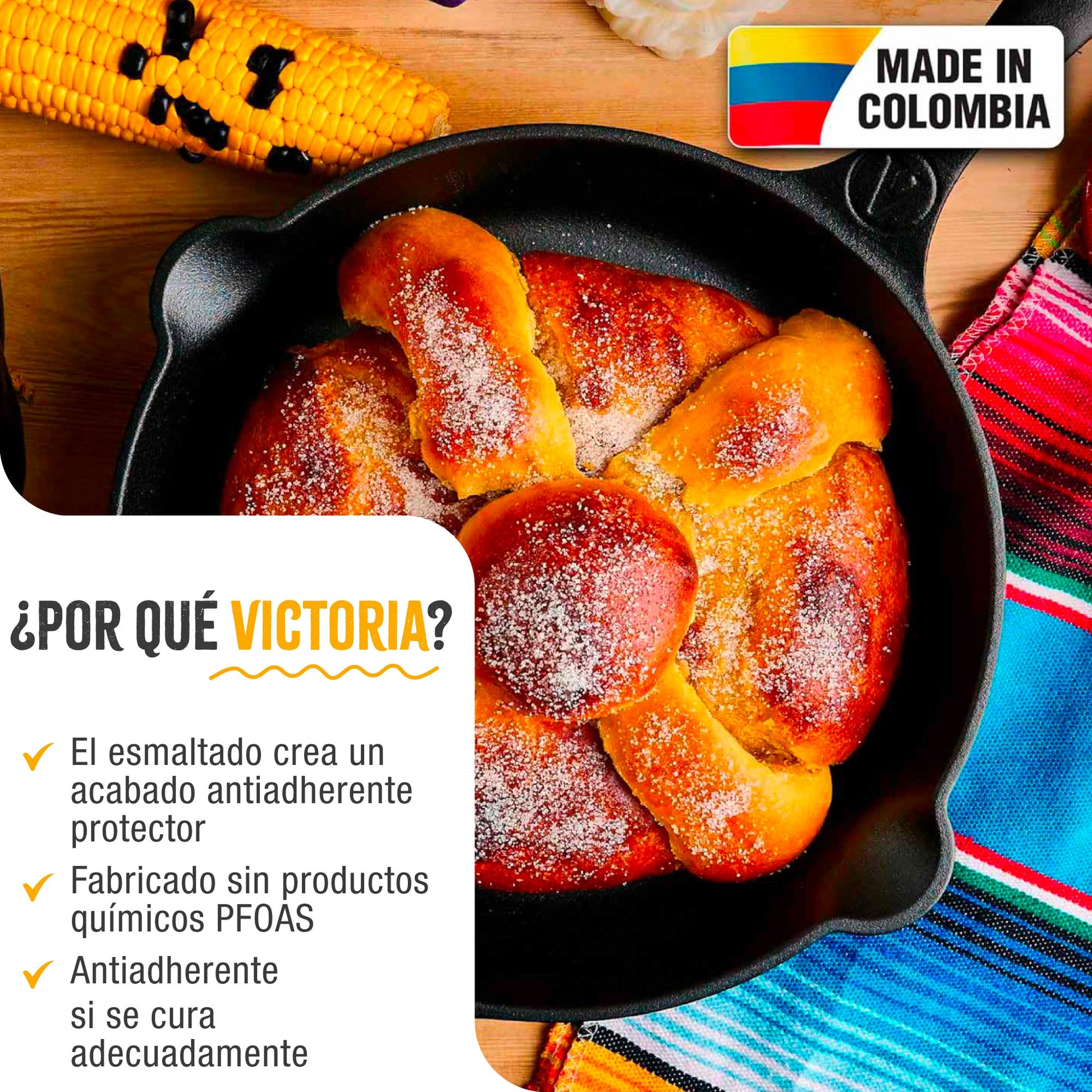 Victoria Sartén Hierro Fundido Esmaltado Diseño Catrina Inducción 25cm Apta Fuego, Horno Cast Iron Skillet, Catrina_1