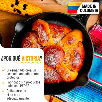 Victoria Sartén Hierro Fundido Esmaltado Diseño Catrina Inducción 25cm Apta Fuego, Horno Cast Iron Skillet, Catrina_1