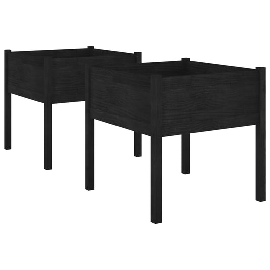 Jardineras 2 Uds Madera Maciza De Pino Negro 70x70x70 Cm_0