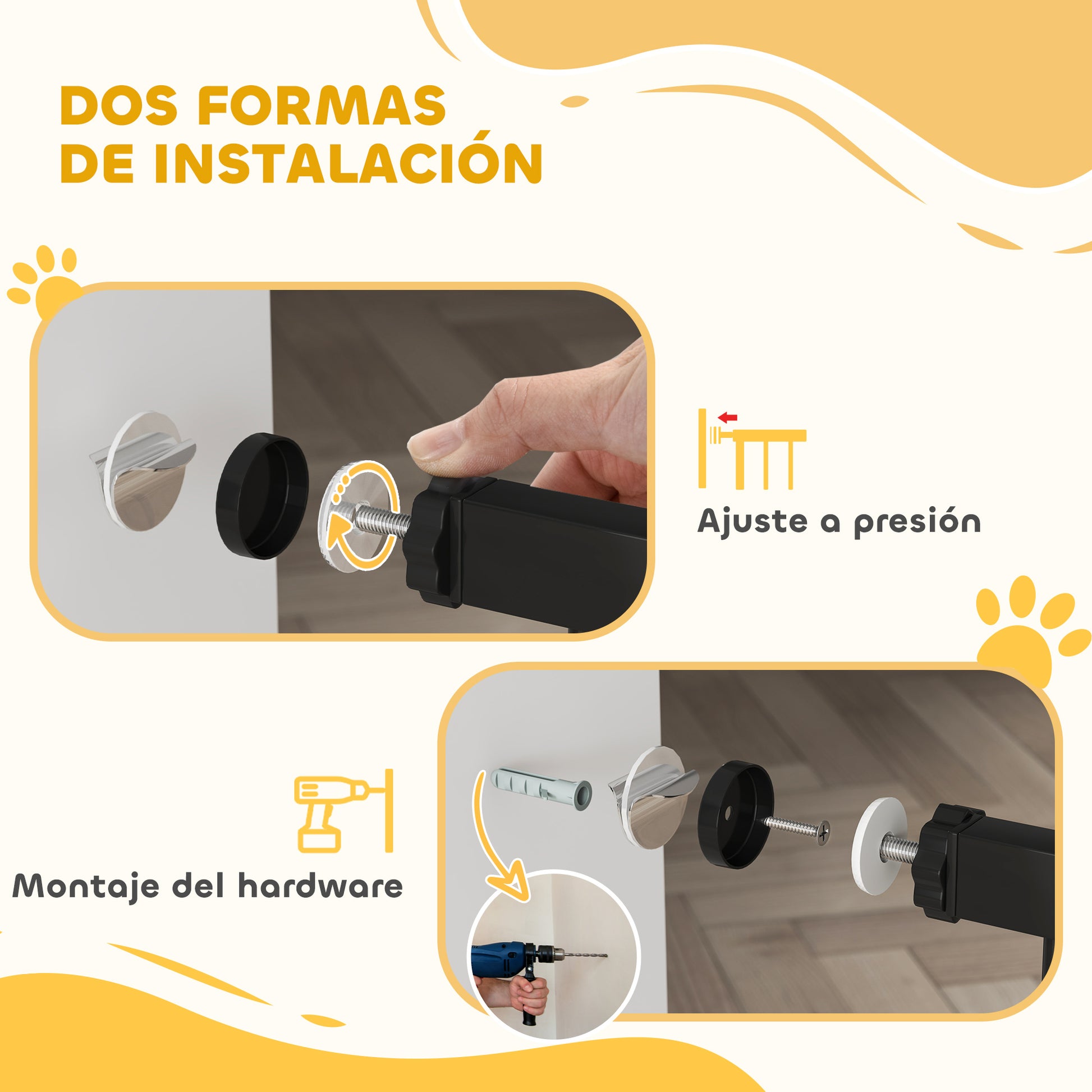 Pawhut Barrera Para Perros Con Ancho Ajustable 76-104 Cm 2 Extensiones Negro_5