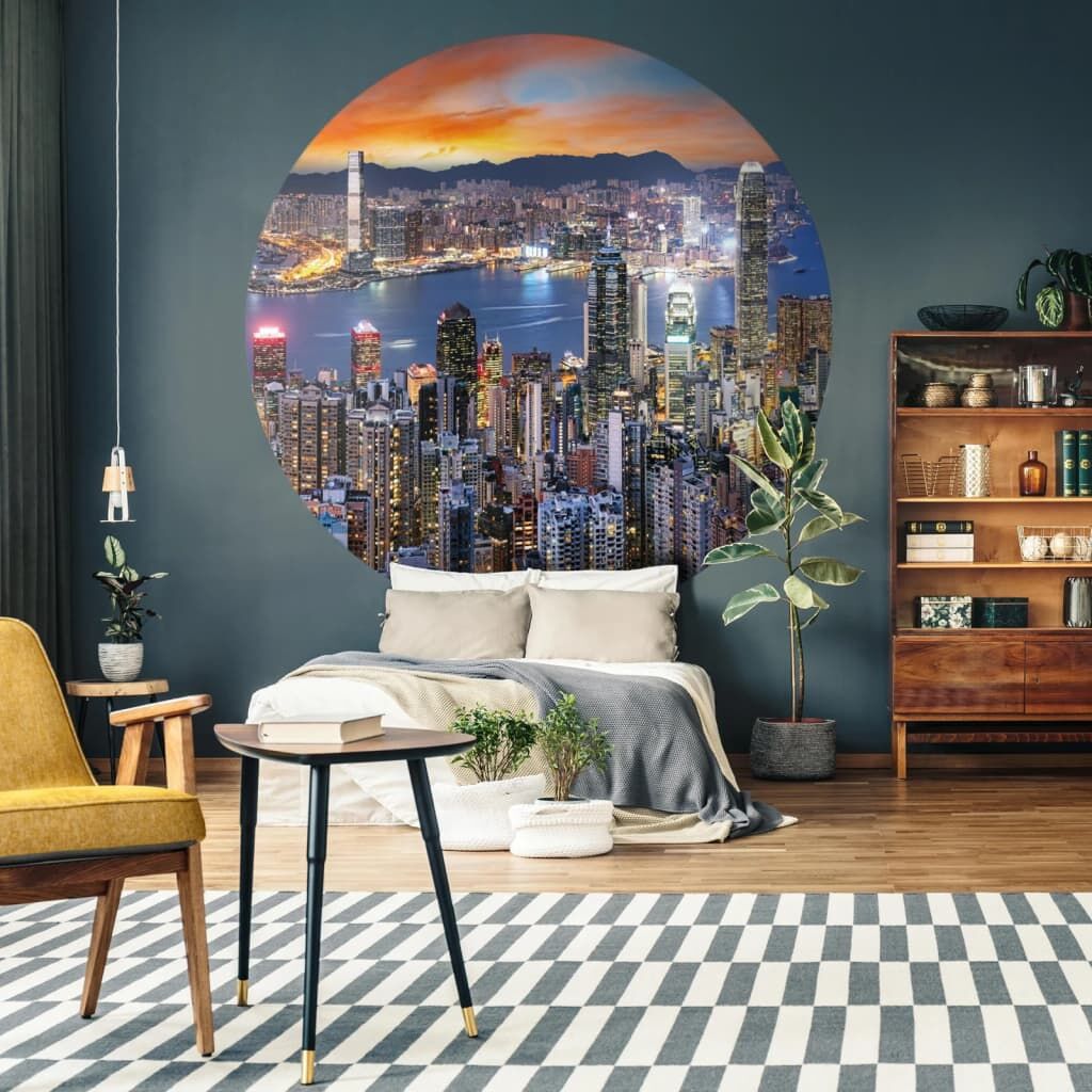 Wallart Papel Pintado De Pared Redondo Skyline By Night 190 Cm_1