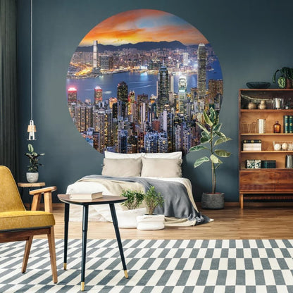 Wallart Papel Pintado De Pared Redondo Skyline By Night 190 Cm_1