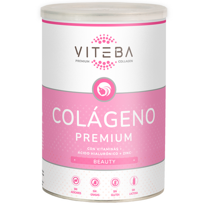 Pack de 3 botes Colágeno Beauty Viteba 330g x 3 - SIN sabor NI olor - Ácido Hialurónico, Vit. C y Zinc