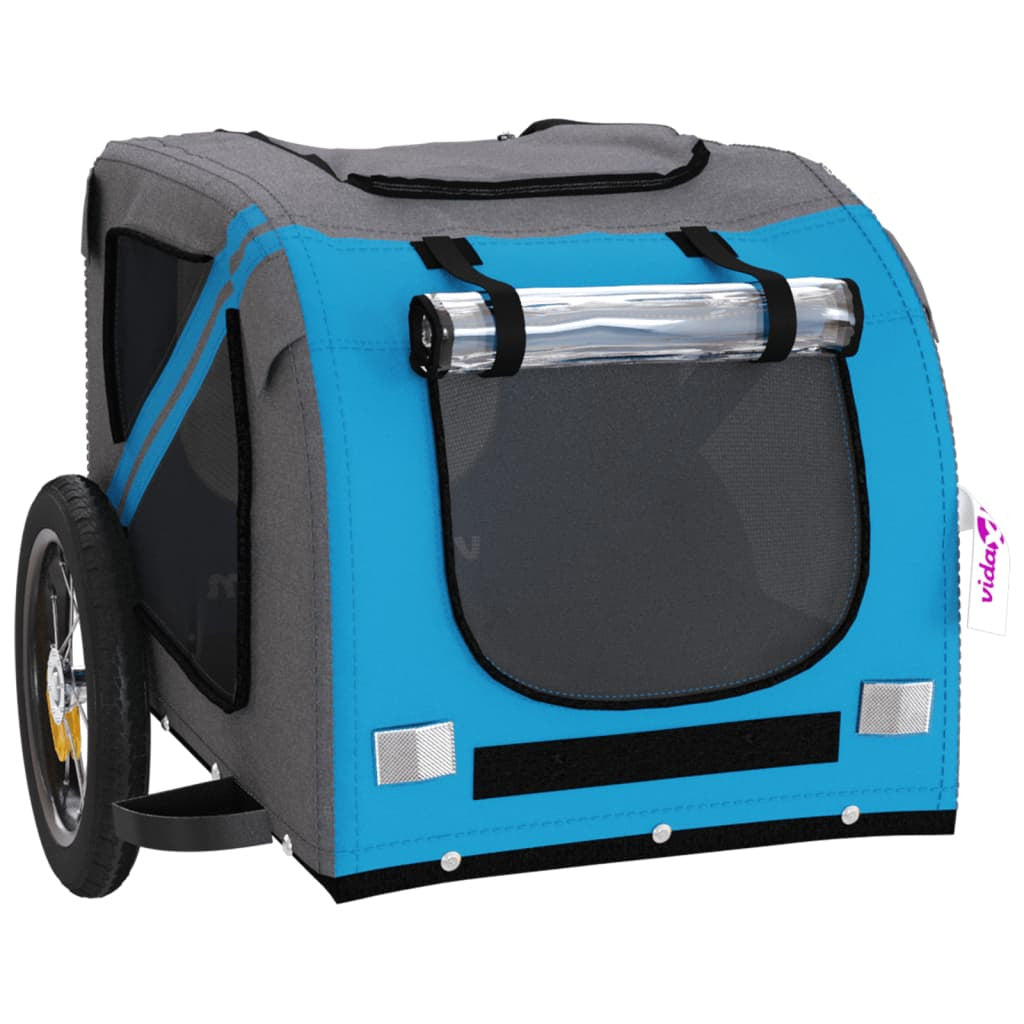 Vidaxl Remolque De Bicicleta Mascotas Hierro Tela Oxford Azul Gris_4