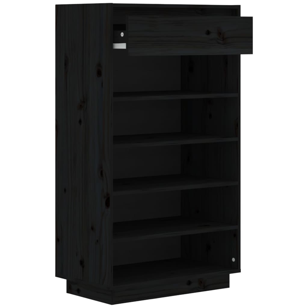 Armario Zapatero De Madera Maciza De Pino Negro 60x34x105 Cm / Vetonek_0