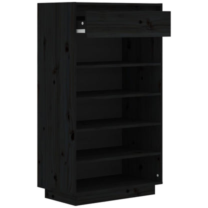 Armario Zapatero De Madera Maciza De Pino Negro 60x34x105 Cm / Vetonek_0