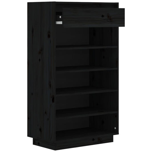 Armario Zapatero De Madera Maciza De Pino Negro 60x34x105 Cm / Vetonek_0