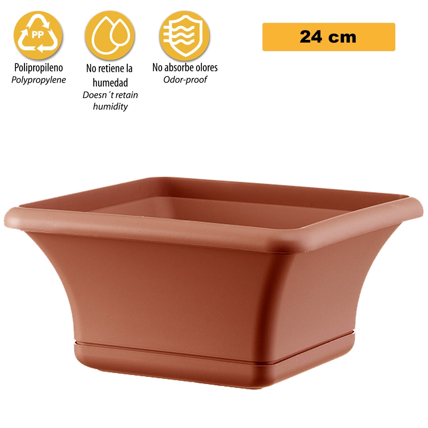 Maceta Cuadrada 24 Cm Con Platillo Terracota_2