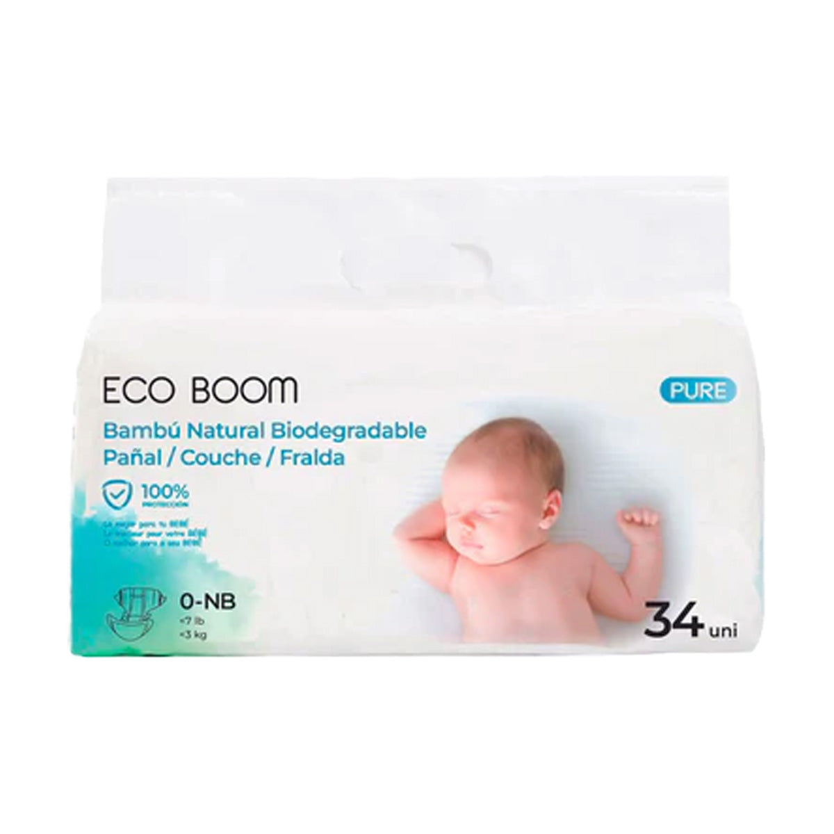 Pañal de Bambú Pure Premium ECO BOOM T0 (0 a 3 Kg) 34 uds