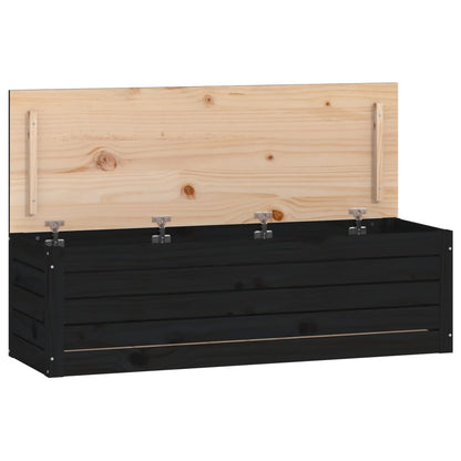 Caja De Almacenaje Madera Maciza De Pino Negro 109x36,5x33 Cm_1