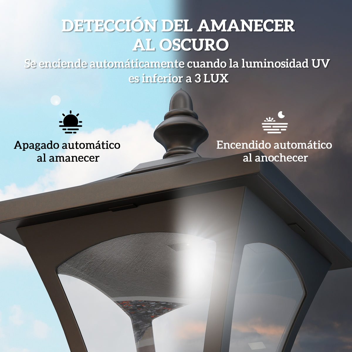 Farol Solar De Jardín Outsunny Plásico Negro 15x15x120cm_4