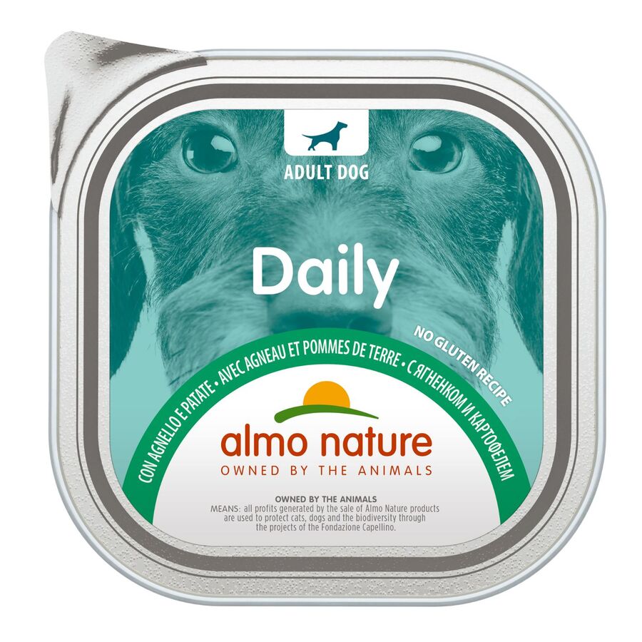 9x300gr Tarrina De Comida Húmeda Daily Almo Para Perro De Cordero Y Patata