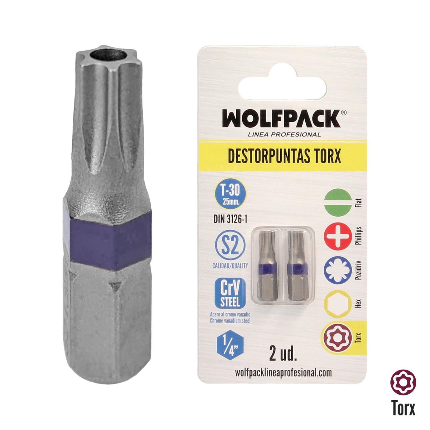 Puntas Destornillador Torx 30 Inviolable (2 Piezas). Acero S2 Al Cromo Vanadio. Puntas Hexagonales, Destorpuntas,_0