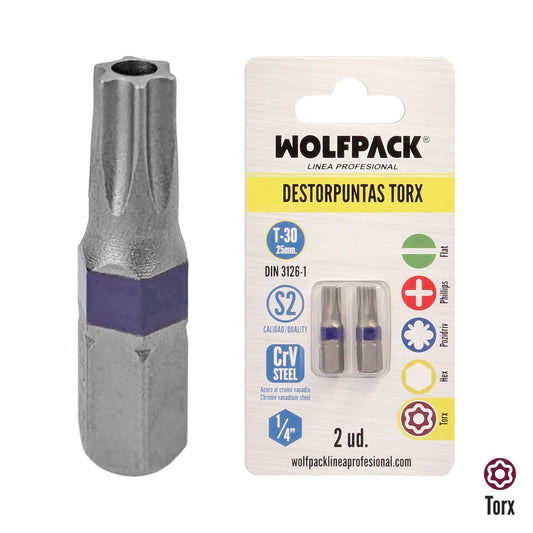 Puntas Destornillador Torx 30 Inviolable (2 Piezas). Acero S2 Al Cromo Vanadio. Puntas Hexagonales, Destorpuntas,_0