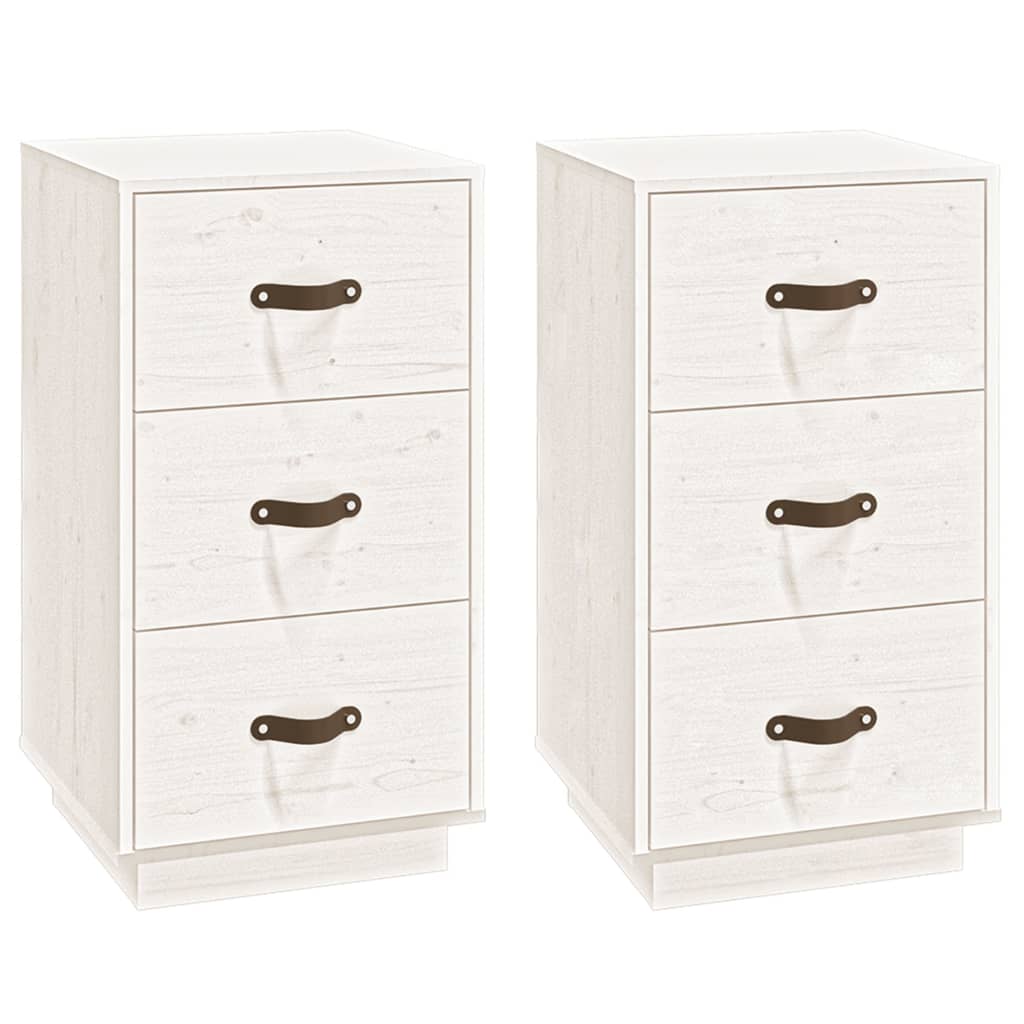 Mesitas De Noche 2 Uds Madera Maciza Pino Blanco 40x40x75 Cm_0