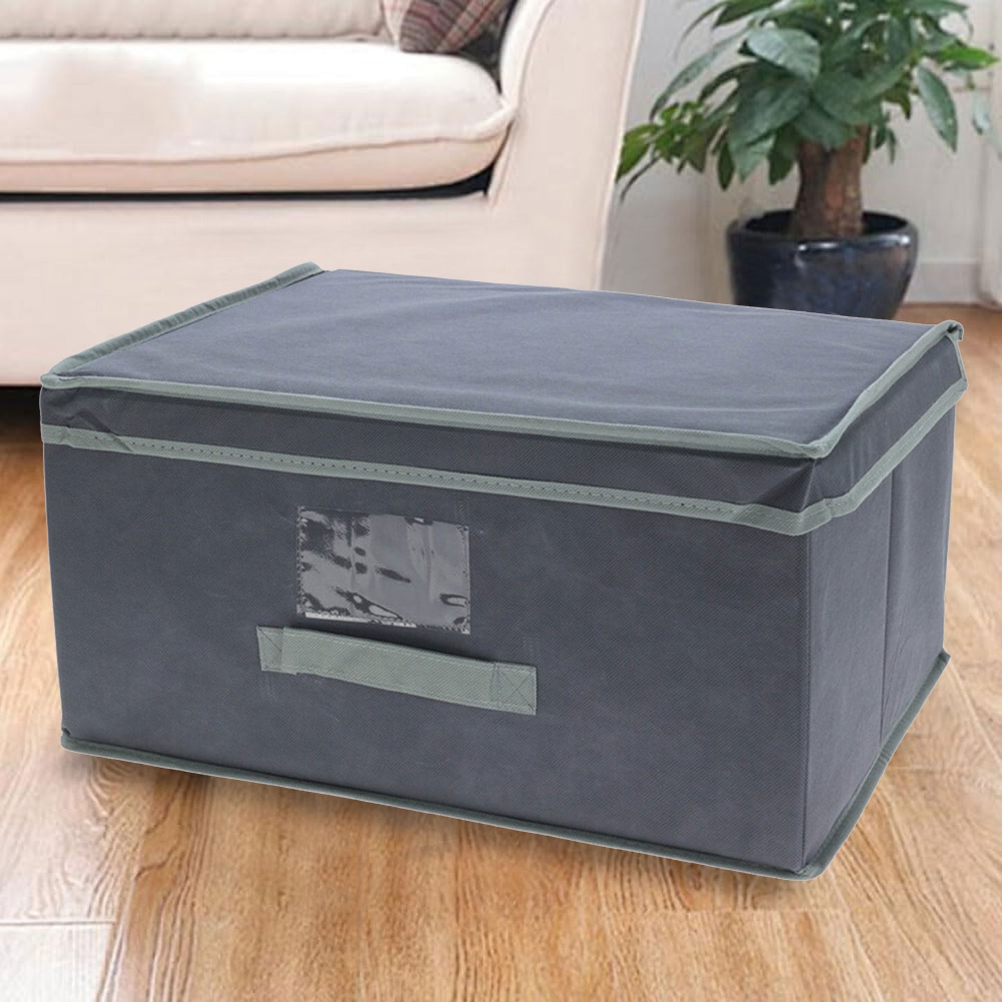 Well Home Caja De Almacenamiento Con Tapa Abatible De Cartón No Tejido - 44x33x22cm En Gris Oscuro_2