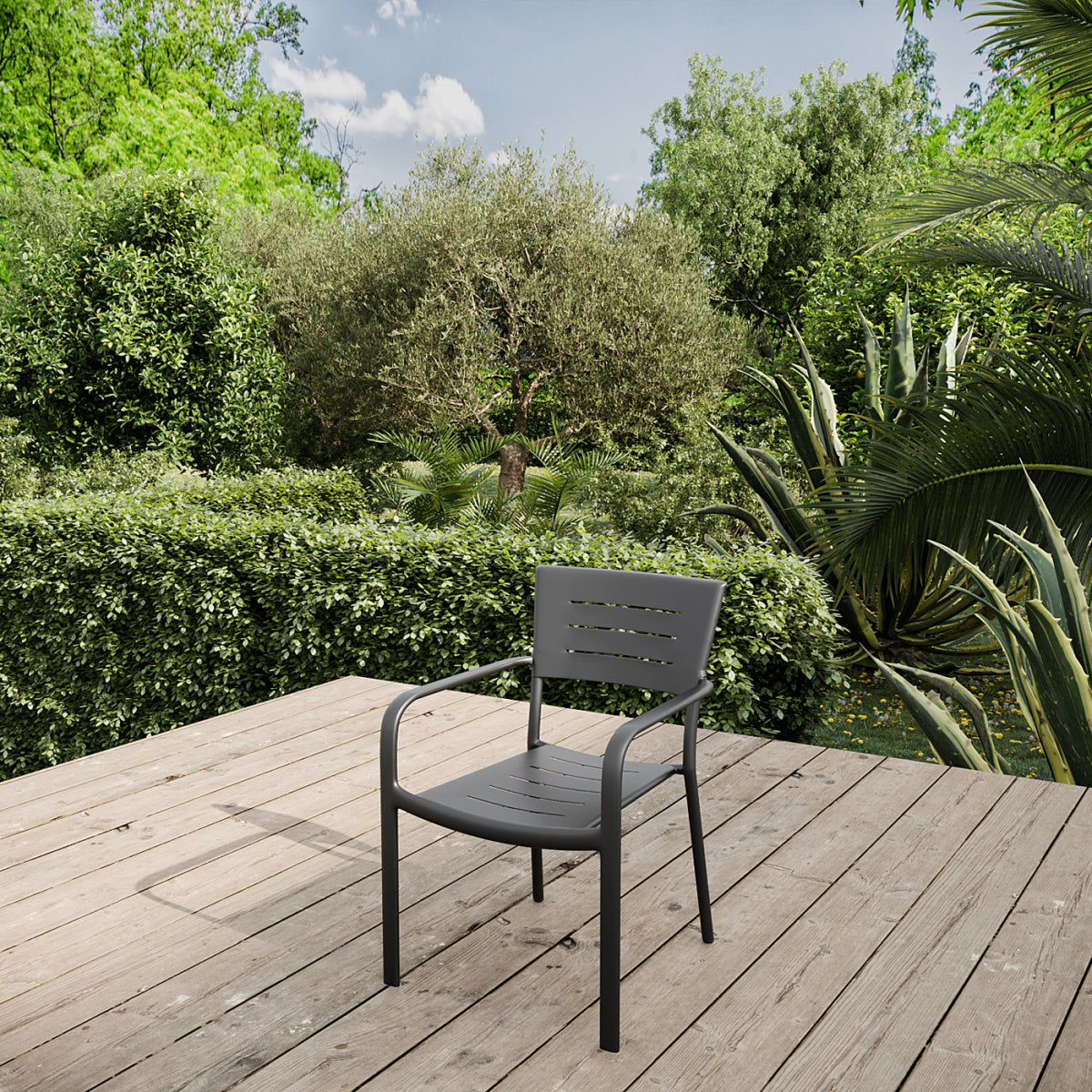 Lote De 4 Sillas De Jardín Apilables Inari Aluminio Carbono Negro - Muebles De Jardín - 56x58xh85cm_3