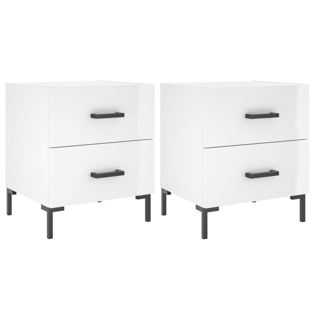 Mesita Noche 2 Uds Madera Ingeniería Blanco Brillo 40x35x47,5cm_0