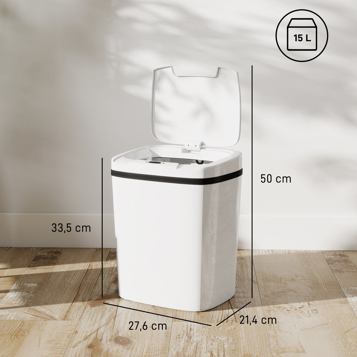 Balde De Lixo Automático Homcom Pp, Abs Branco 27.6x21.4x33.5 Cm_2