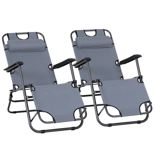 Outsunny Conjunto De 2 Tumbonas Reclinables Y Plegables 118x60x80 Cm Gris_0