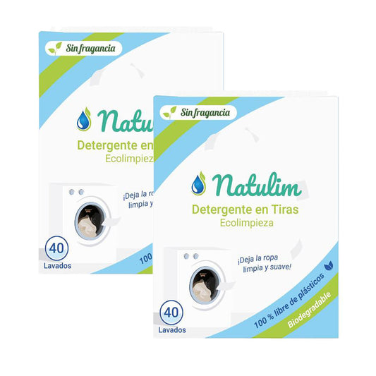 Pack 2x Eco Tiras de Lavar sin fragancia, Natulim, 40 lavados