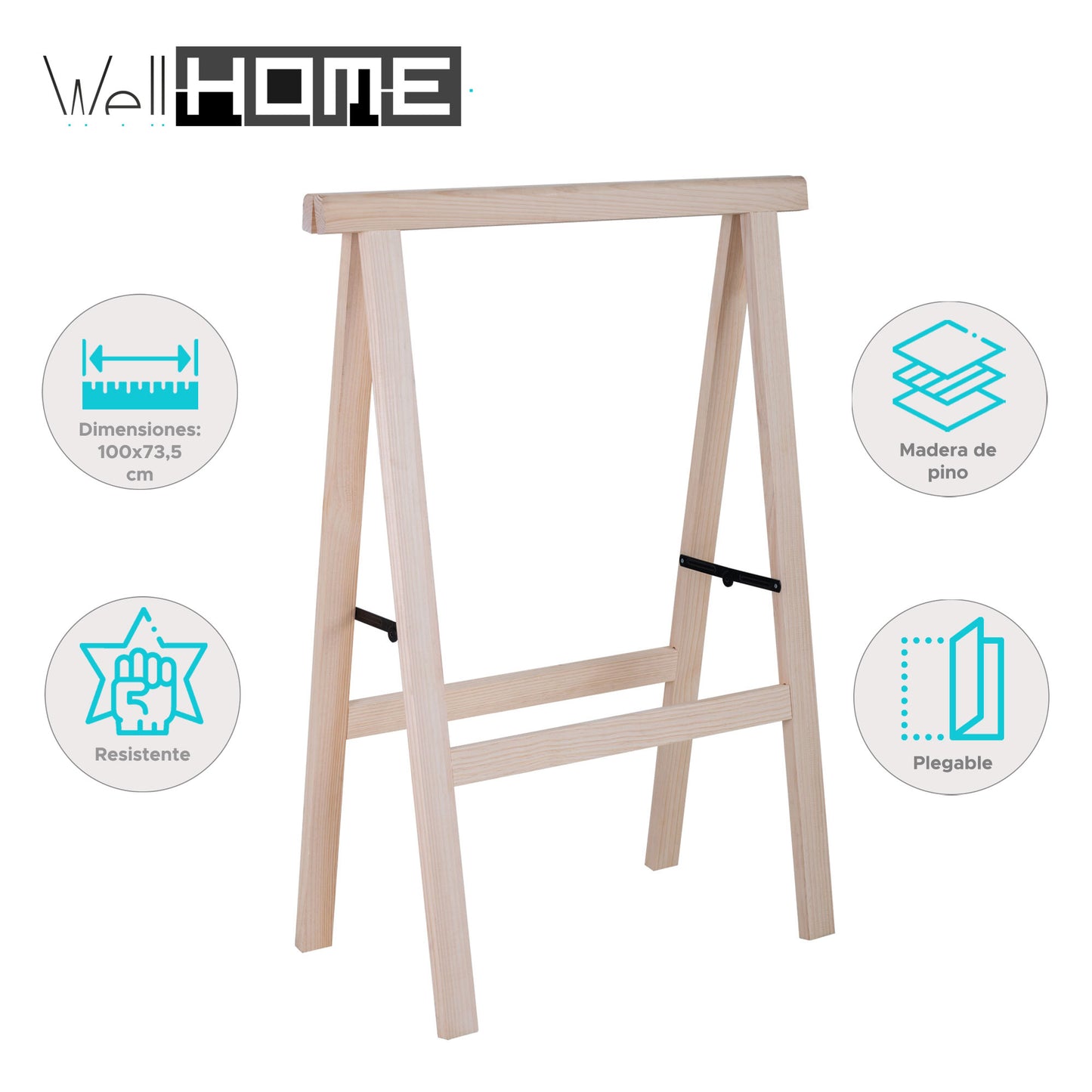 Pack De 2 Caballetes Plegables Well Home De Madera - 100x73,5 Cm_1