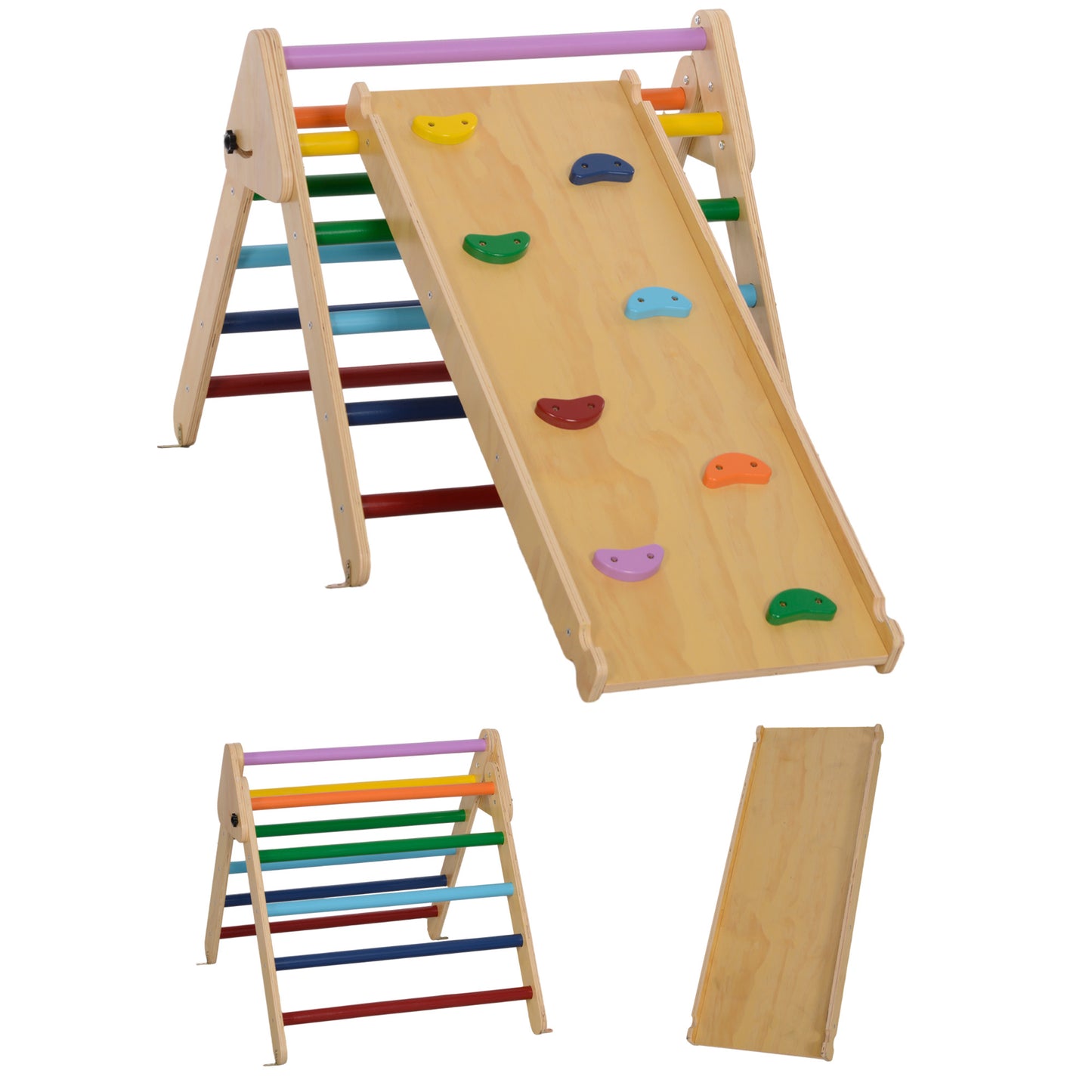 Aiyaplay Triángulo De Escalada De Madera 3 En 1 147x64,5x63 Cm Multicolor_0