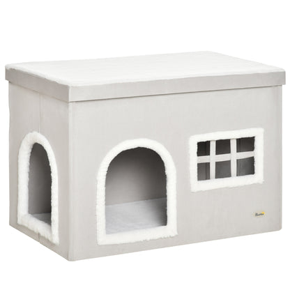 Pawhut Casa Plegable Para Gatos Con Cojines Y Tapa Extraíble 71x42x49 Cm Gris_0