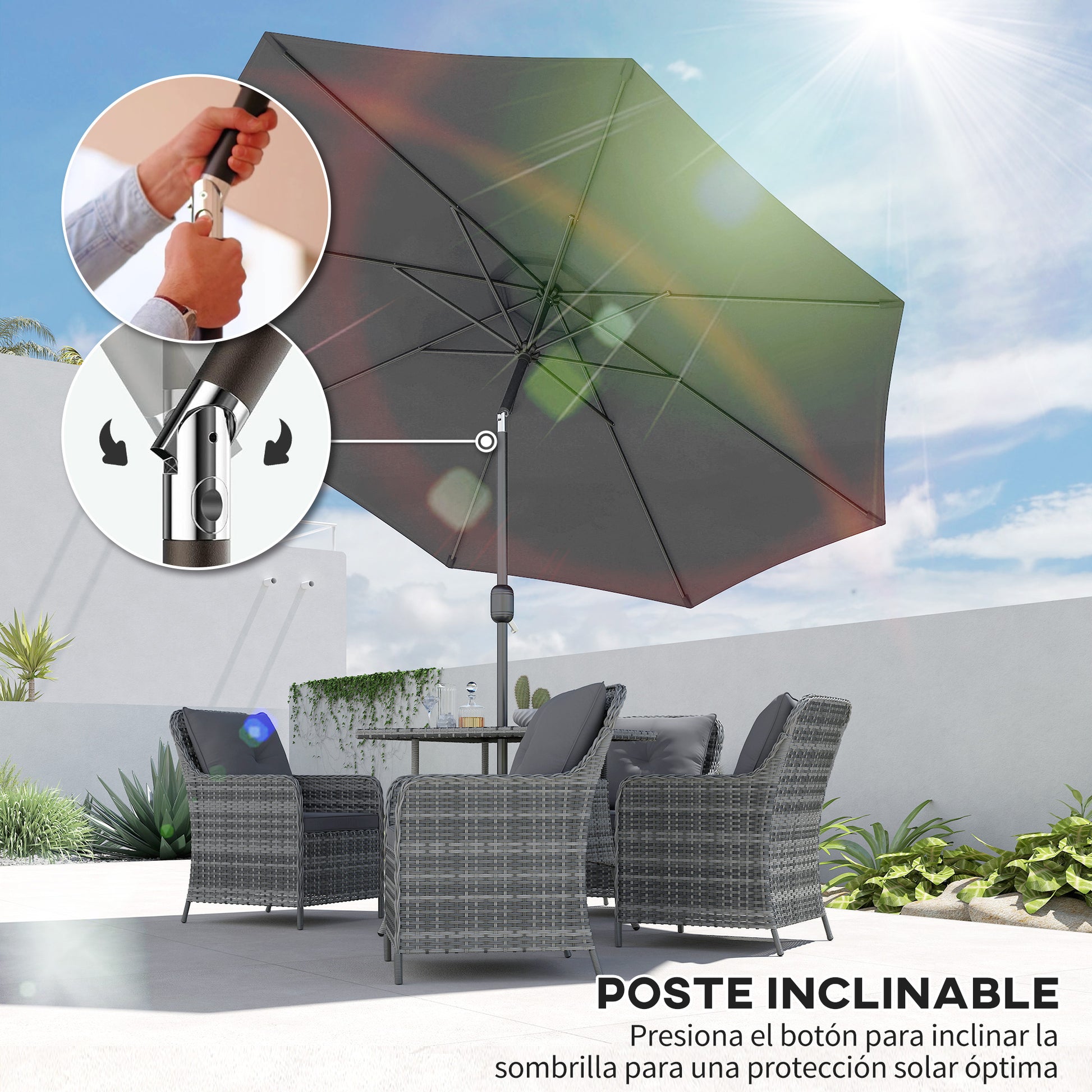 Outsunny Sombrilla De Jardín Ø295x250 Cm Con Manivela E Inclinación Gris Oscuro_3