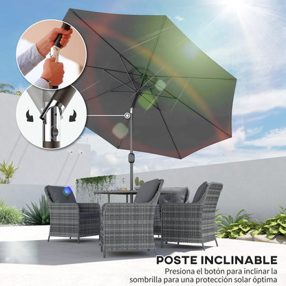 Outsunny Sombrilla De Jardín Ø295x250 Cm Con Manivela E Inclinación Gris Oscuro_3