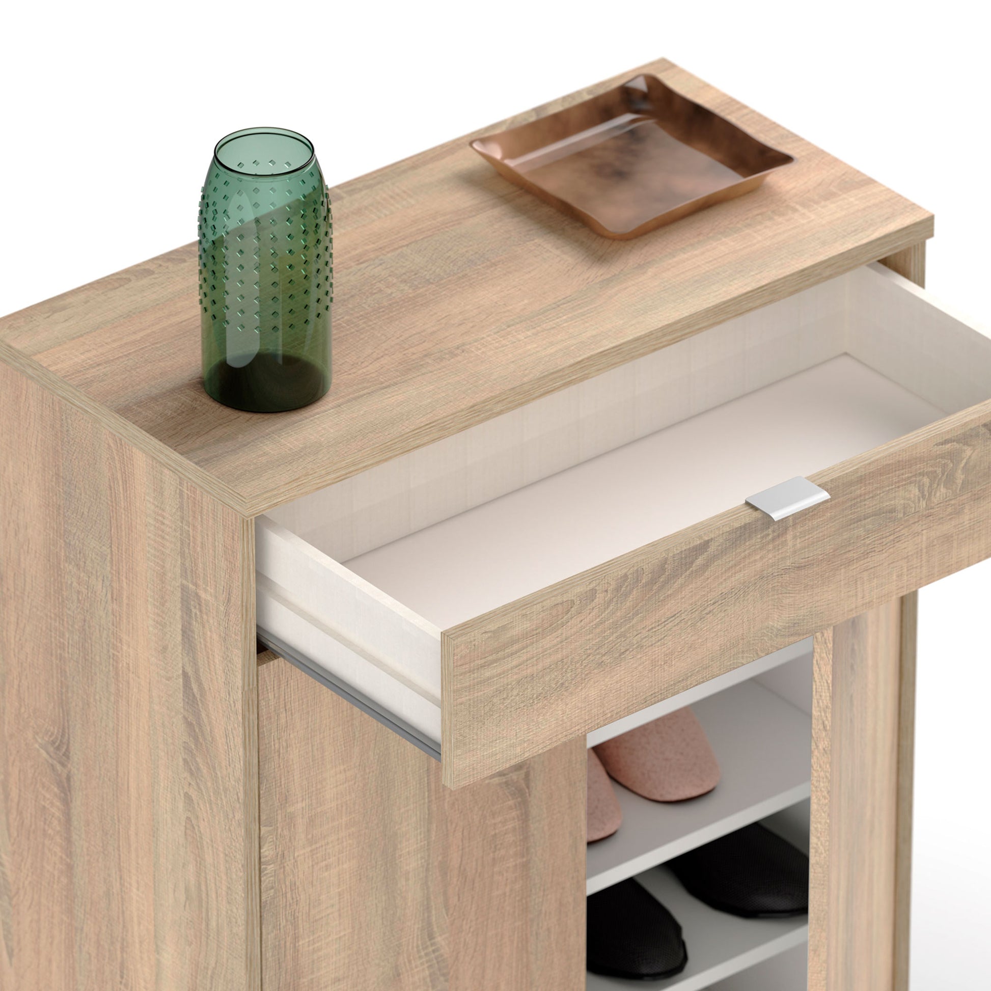 Zapatero Entrada Recibidor, Mueble Auxiliar Estrecho Zapatos, 2 Puertas, 1 Cajón 101x75x36 Cm, Briebe, Domus, Madera