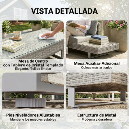 Outsunny Conjunto Muebles Jardín Exterior De Ratán De 3 Piezas Cojines Gris_5